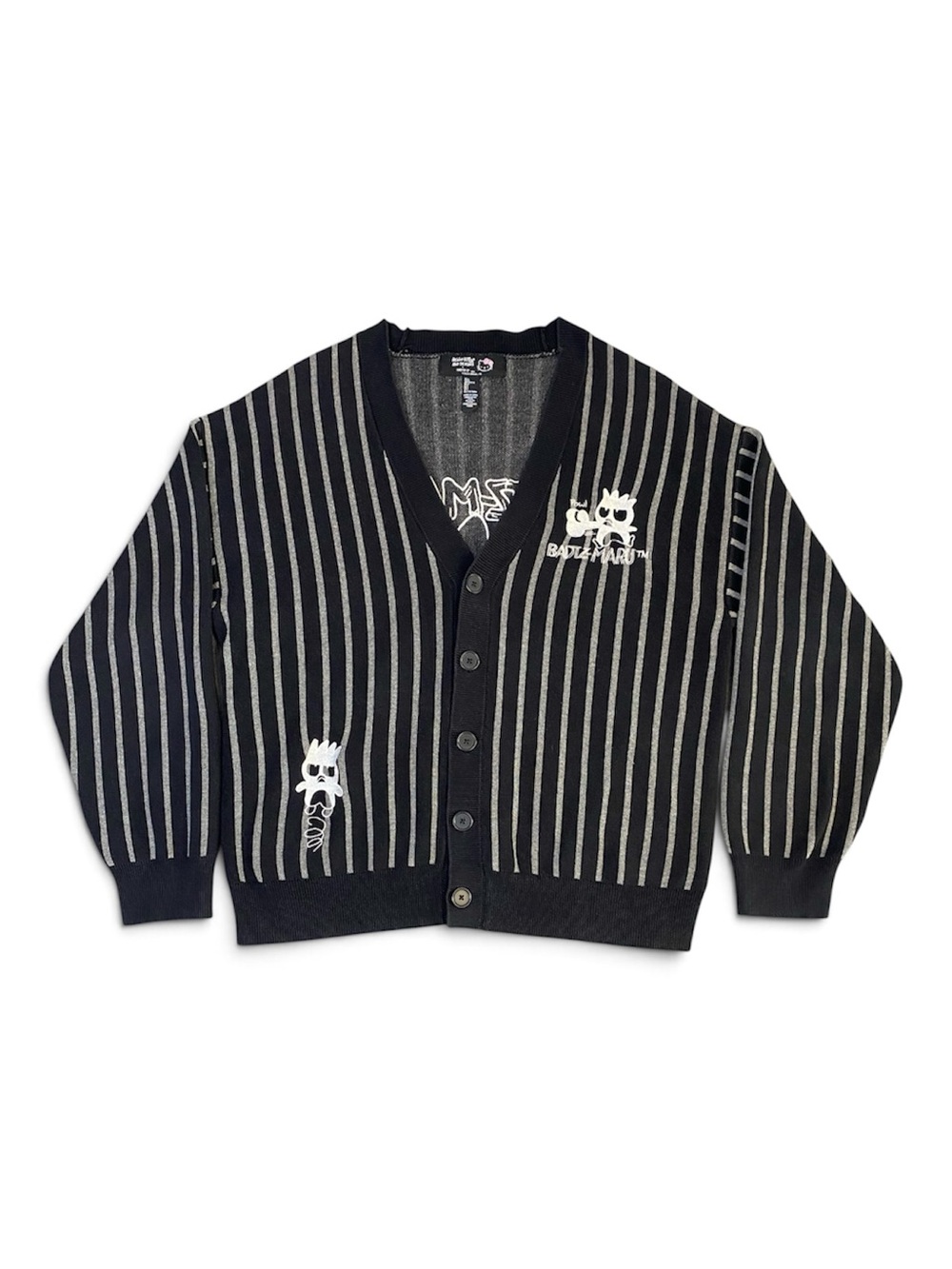Hello Kitty x Forever 21 Badtz-Maru Black Gray Pinstriped Cardigan L Mall Goth